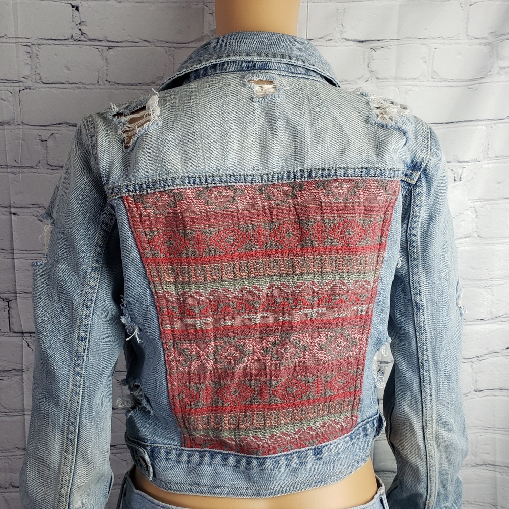 Distressed denim tribal jacket